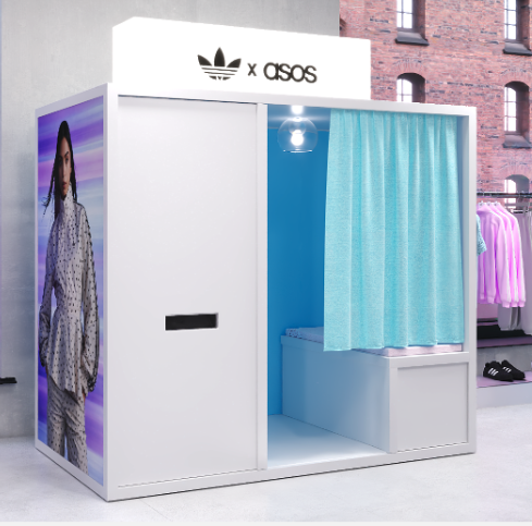 Adidas and ASOS concept render with a blue interior and curtain