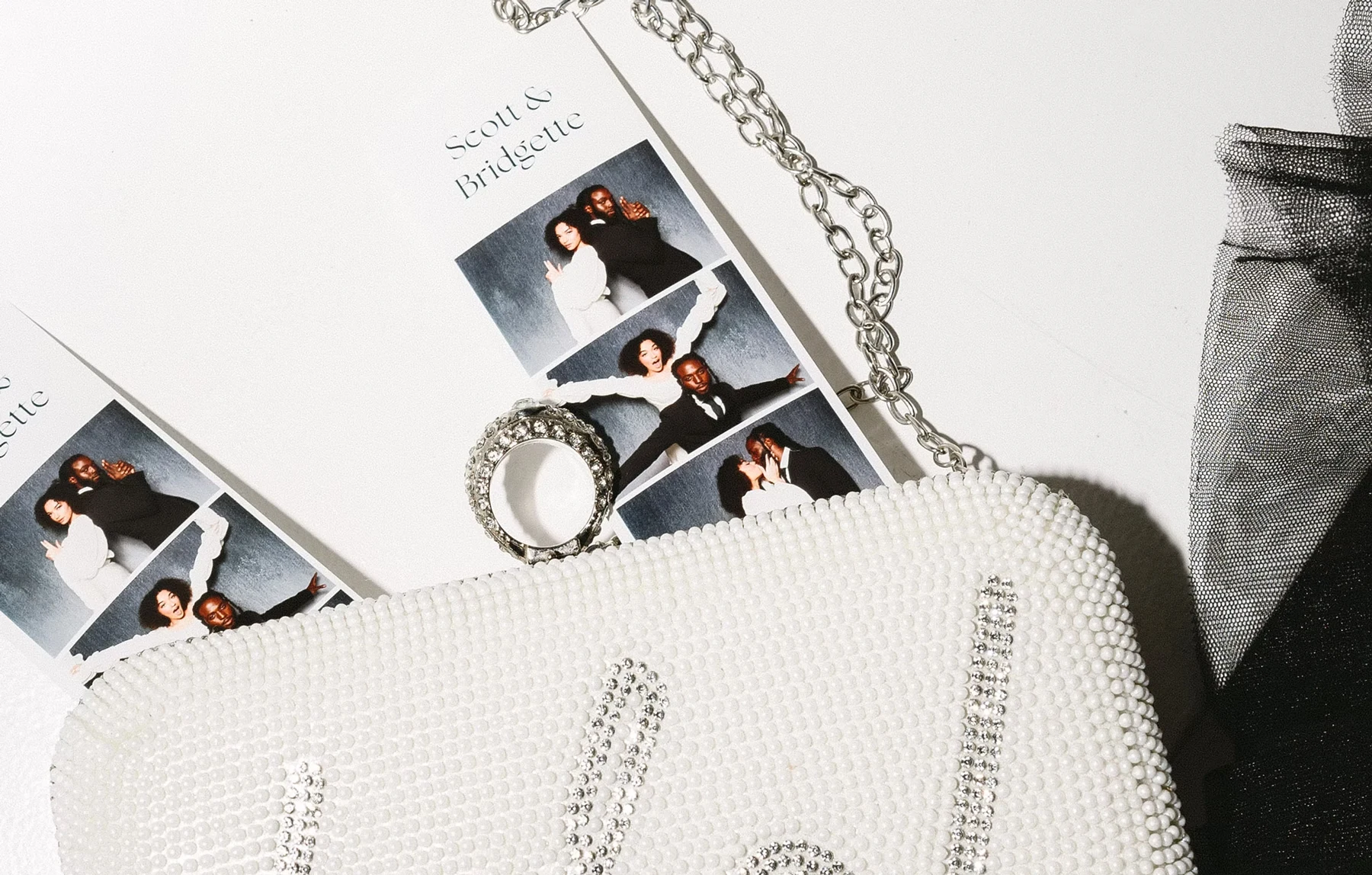 A collection of wedding photo booth prints
