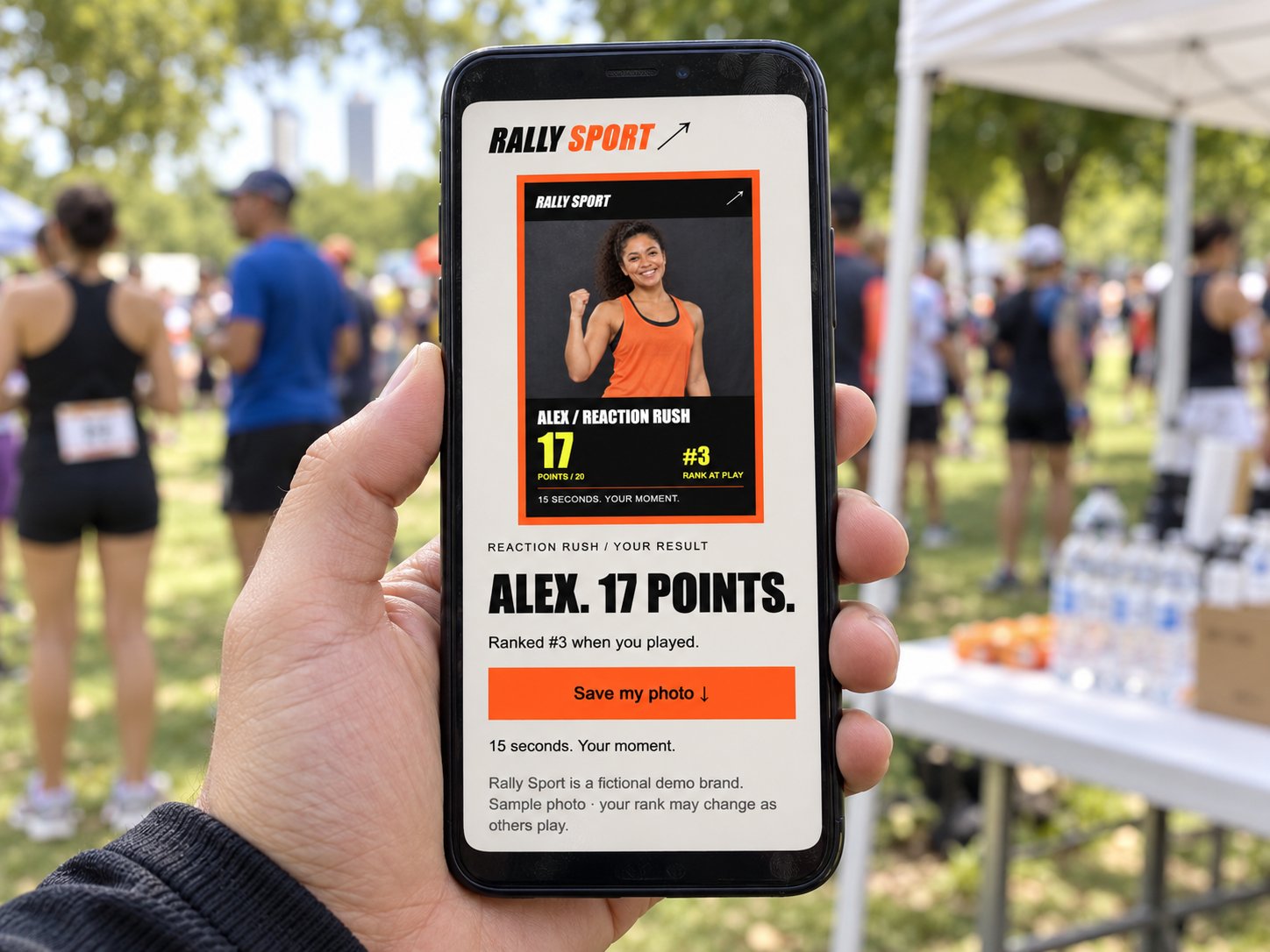 Reaction Rush score and photo shared to a phone
