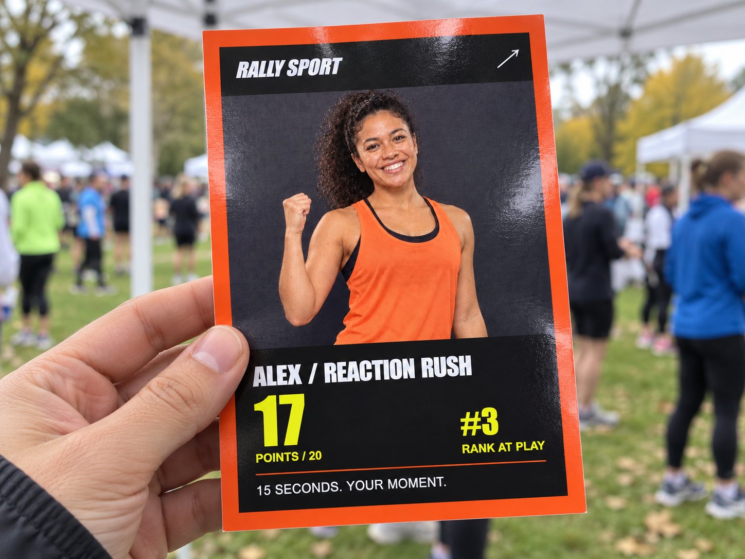 Photo print with player name, score and rank from the Reaction Rush game