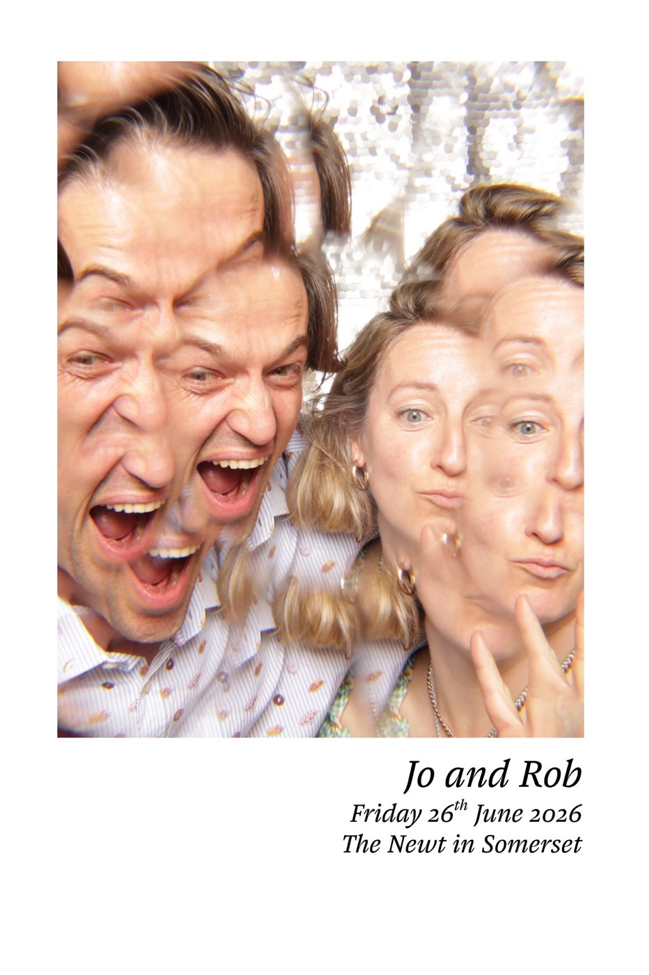 Guests in the kaleidoscope photo booth at the wedding of Jo & Rob