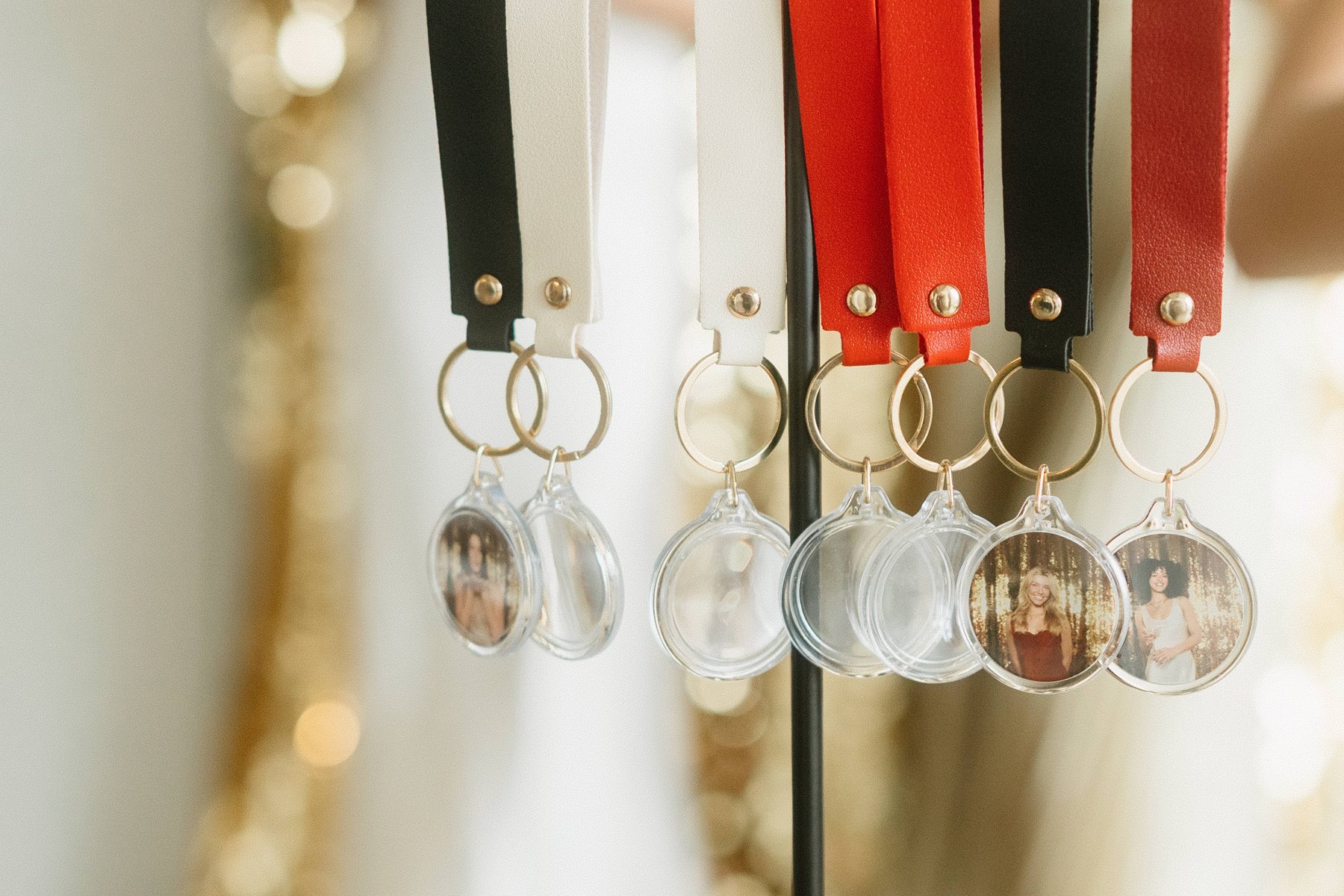 Photo keyrings from a wedding photo booth